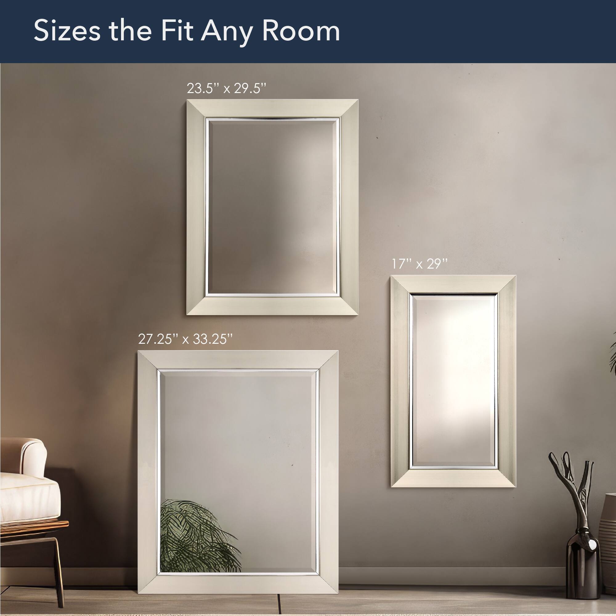Head West Brushed Nickel With Chrome Inner Lip Beveled 27.5" x 33.5" Framed Accent Vanity Mirror